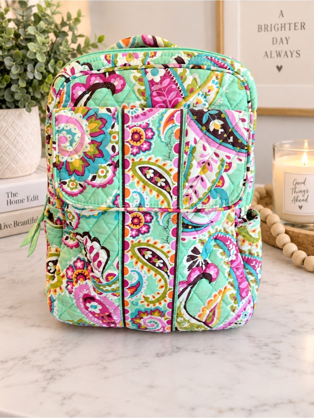 Vera Bradley-Inspired Quilted Turquoise Floral Backpack